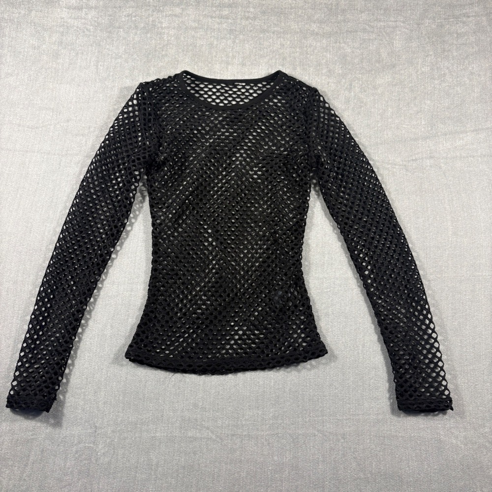 HM Womens Black Fishnet Long Sleeve Mesh Top Crew Neck Size S 0469184 5